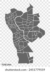 High Quality map of Teresina is a city  Brazil, with borders of the districts. Map of  Teresina for your web site design, app, UI. EPS10.