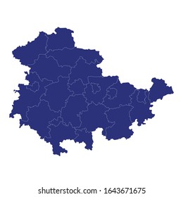 High Quality map of Thuringia is a state of Germany, with borders of the regions