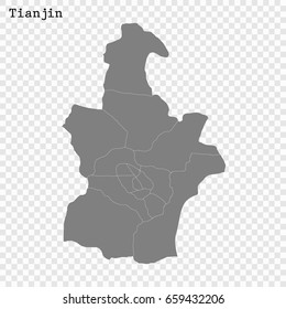 High Quality map of Tianjin is a city of China, with borders of the regions