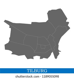 High Quality map of Tilburg is a city of Netherlands, with borders of the districts
