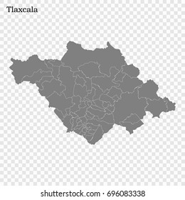 High Quality map of Tlaxcala is a state of Mexico, with borders of the municipalities