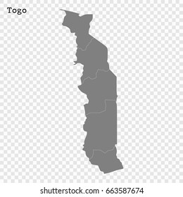 High quality map of Togo with borders of the regions or counties 