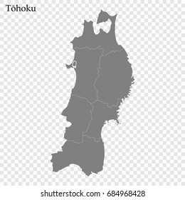 High Quality map of Tohoku is a region of Japan, with borders of the prefectures