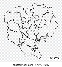 High Quality map of Tokyo is a city  of Japan, with borders of the regions. Map of Tokyo for your web site design, app, UI. EPS10.