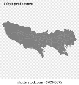 High Quality map of Tokyo is a prefecture of Japan with borders of the districts