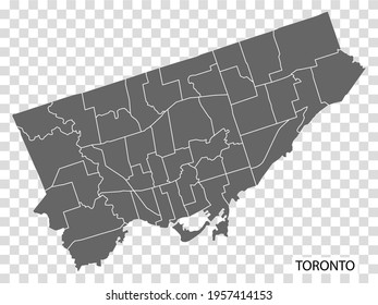 High Quality map of  Toronto is a city in Canada, with borders of the regions. Map of Toronto for your web site design, app, UI. EPS10.