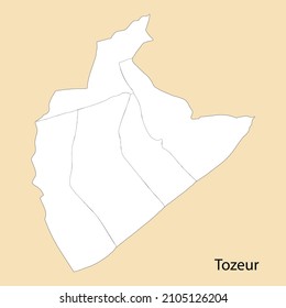 High Quality map of Tozeur is a region of Tunisia, with borders of the districts