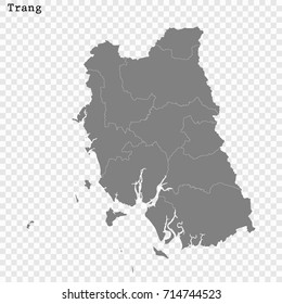 High Quality map of Trang is a province of Thailand, with borders of the districts