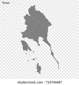 High Quality map of Trat is a province of Thailand, with borders of the districts