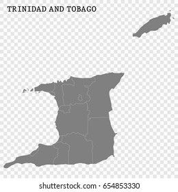 High quality map of Trinidad and Tobago with borders of the regions or counties 