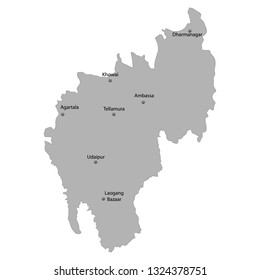 High Quality map of Tripura is a state of India. With main cities location