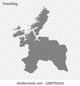 High Quality map of Trondelag County of Norway, with borders of municipality