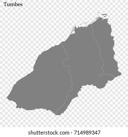 High Quality map of Tumbes is a province of Peru, with borders of the provinces