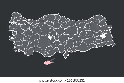 High quality map Turkey with borders of the regions