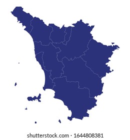 High Quality map of Tuscany is a region of Italy, with borders of the provinces
