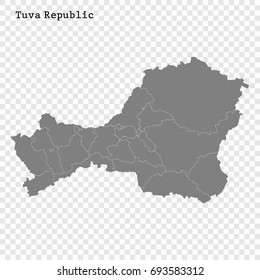 High Quality map of Tuva Republic is a region of Russia with borders of the districts