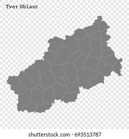 High Quality map of Tver Oblast is a region of Russia with borders of the districts