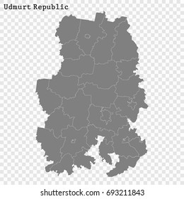 High Quality map of Udmurt Republic is a region of Russia with borders of the districts