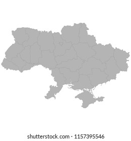 High quality map of Ukraine with borders of the regions on white background