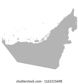 High quality map of United Arab Emirates with borders of the regions on white background
