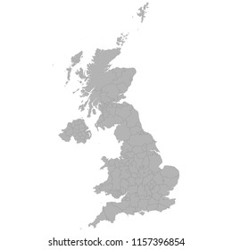 High quality map of United Kingdom with borders of the regions on white background