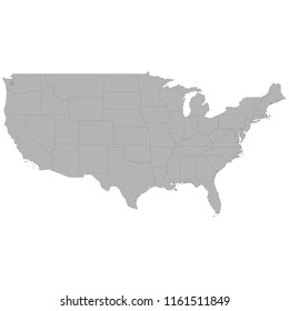High quality map of United States with borders of the regions on white background