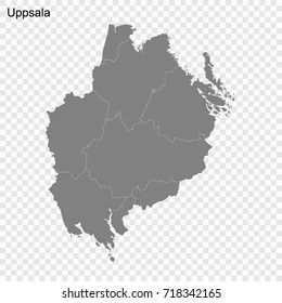 High Quality map of Uppsala is a county of Sweden, with borders of the Municipalities