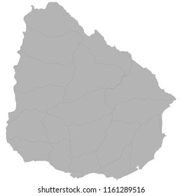 High quality map of Uruguay with borders of the regions on white background