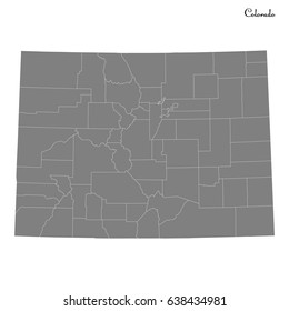 High Quality map of U.S. state of Colorado with borders of the counties