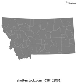 High Quality map of U.S. state of Montana with borders of the counties