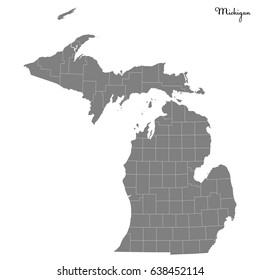 High Quality Map Of U.S. State Of Michigan With Borders Of The Counties