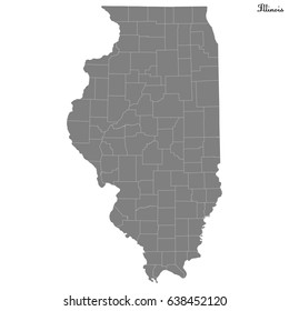 High Quality map of U.S. state of Illinois with borders of the counties svg