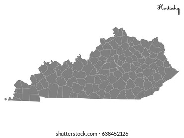 High Quality map of U.S. state of Kentucky with borders of the counties