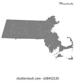 High Quality map of U.S. state of Massachusetts with borders of the counties