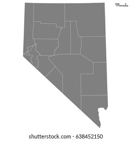 High Quality map of U.S. state of Nevada with borders of the counties