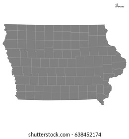 High Quality map of U.S. state of Iowa with borders of the counties