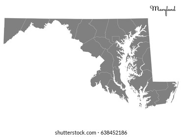 High Quality Map Of U.S. State Of Maryland With Borders Of The Counties