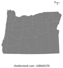 High Quality map of U.S. state of Oregon with borders of the counties