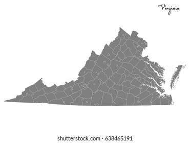 High Quality Map Of U.S. State Of Virginia With Borders Of The Counties