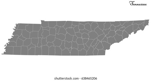 High Quality map of U.S. state of Tennessee with borders of the counties