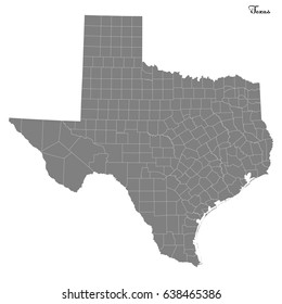 High Quality map of U.S. state of Texas with borders of the counties