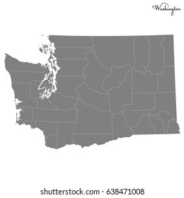High Quality map of U.S. state of Washington with borders of the counties