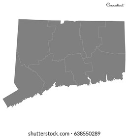 High Quality map of U.S. state of Connecticut with borders of the counties