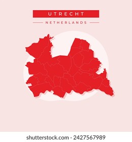 High Quality map of Utrecht is a province of Netherlands, with borders of the Municipalities