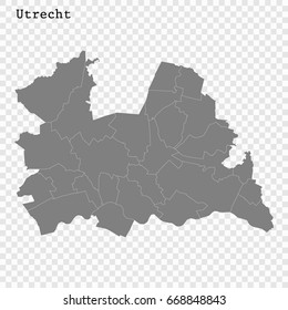 High Quality map of Utrecht is a province of Netherlands, with borders of the Municipalities