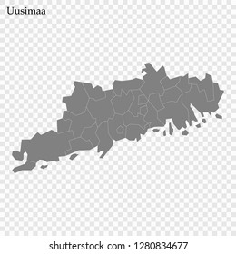 High Quality map of Uusimaa Region of Finland, with borders of municipality