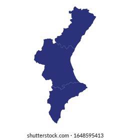 High Quality map of Valencian Community is a region of Spain, with borders of the provinces