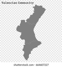 High Quality map of Valencian Community is a region of Spain, with borders of the regions