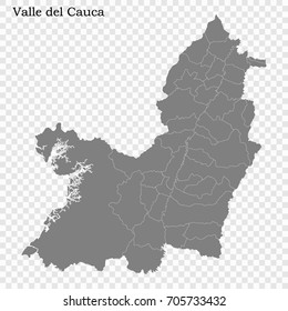 High Quality map of Valle del Cauca is a Department of Colombia with borders of the Municipalities