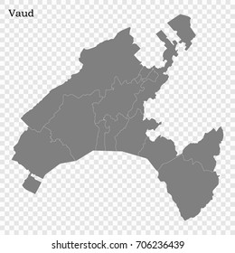 High Quality map of Vaud is a canton of Switzerland, with borders of the districts